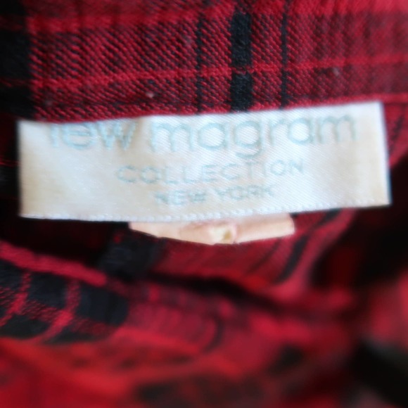 Vintage 80s Lew Magram red and black plaid midi shirt dress 14 - Picture 6 of 8